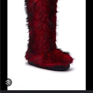 AKIRA Red and Black Faux Fur Winter Boots